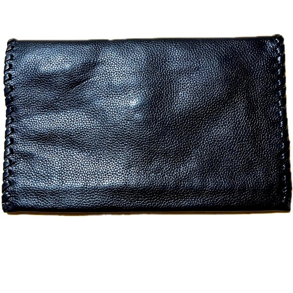 LAGGO Stitched Polka Black Pebble Leather Envelope Clutch NWOT - Picture 4 of 6